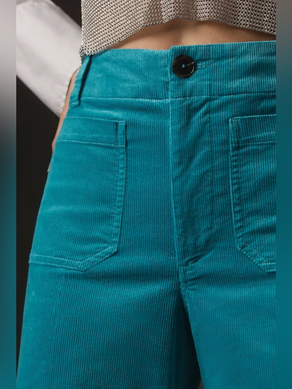 SALE Anthropologie Maeve Colette Cropped Wide Leg Corduroy Pants Turquoise 29 - Picture 10 of 10